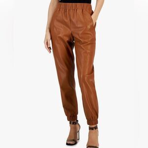 New INC Brown Faux Leather Jogger Pants size L